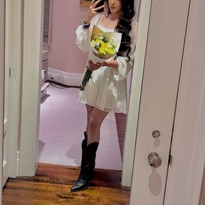 Altar'd State White Long Sleeve Smocked Bodice Maxi Dress